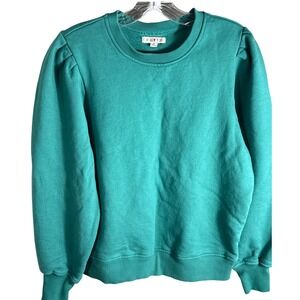 Molly Yeh Women Teal Green Puff Sleeve 100% Cotton Sweatshirt Size Medium